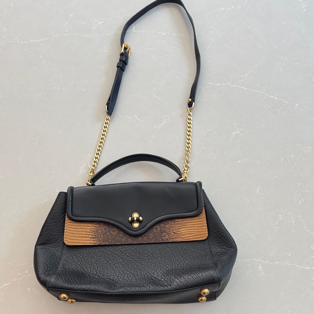 Rebecca Minkoff Black and Tan Shoulder Bag with Gold Accents